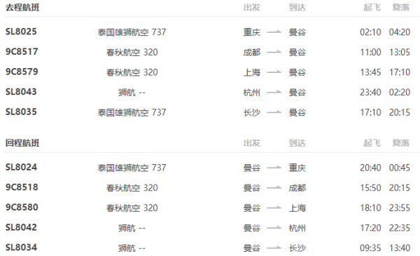 特价机票：全国多地直飞泰国曼谷6天往返含税+接机