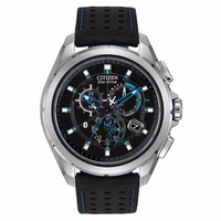 CITIZEN 西铁城 AT7030-05E 男款光动能蓝牙腕表 45mm 黑色 黑色 皮革