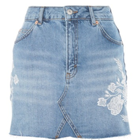 TOPSHOP 蓝色花朵刺绣 牛仔短裙 