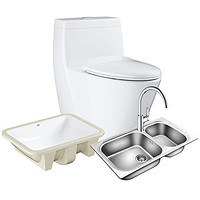 GROHE 高仪 139317 双漩虹吸连体马桶 + 陶瓷台下洗面盆 + 860mm双槽水槽(配厨房龙头)