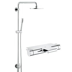 GROHE 高仪 128128 恒温冷触瀑布下出水浴缸龙头+瑞雨淋浴花洒套装 210mm顶喷
