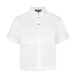 TOPSHOP 白色纯棉休闲短袖衬衫 
