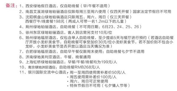 绿地酒店集团 单人自助餐(12店通用)