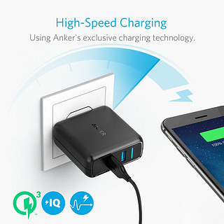 ANKER  PowerPort Speed 2 39W 2口双口充电器插头 黑色