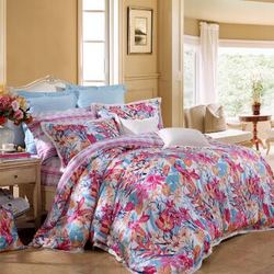 富安娜家纺 天丝贡缎床上四件套床单套件 月半小夜曲 粉色 1.8米(6英尺)床