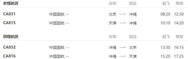 国航直飞 北京/天津-日本冲绳4-5天特价机票(增单次签证)