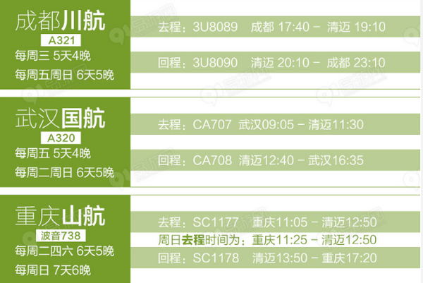 春秋航空 全国多地直飞泰国清迈6天含税往返