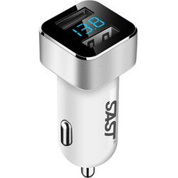 先科（SAST） 车载充电器 车充点烟器 T17银色 3.1A双USB一拖二 电压检测LED数显