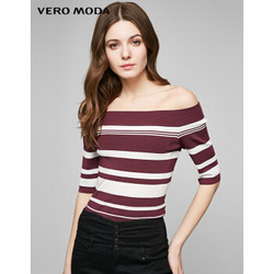 Vero Moda2017夏季新款低领插肩袖弹力条纹针织衫|317224501 E17红 Cabernet 165/84A/M
