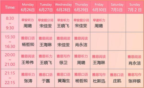 雅思听说读写提分七月7分直播课（6月26-7月2日）