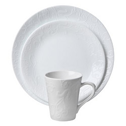 Corelle 康宁餐具  Embossed Bella Faenza 16-Piece Dinnerware Set, Service for 4, White