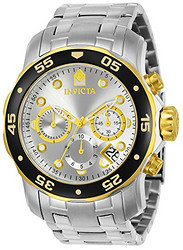 Invicta Mens Pro Diver Scuba Swiss Chronograph Silver Dial Stainless Steel Bracelet Watch 80040