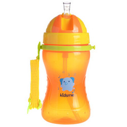亲亲我（kidsme）宝宝不漏吸管杯背带便携式 360ML(橙色)
