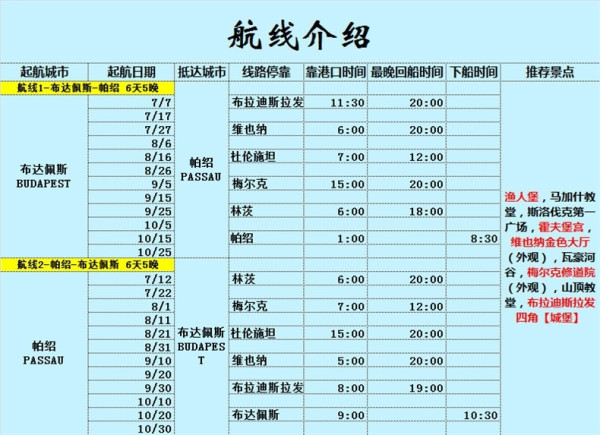 星途邮轮 东欧四国(德/奥/匈/斯) 6天5晚邮轮游
