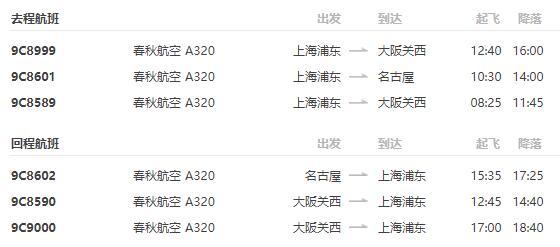 春秋航空 上海-名古屋/大阪7天含税往返