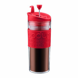 Bodum绝缘不锈钢旅游法国新闻咖啡和茶杯，0.45升，15盎司，黑色 红色 15 oz.