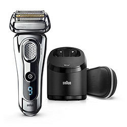 Braun Series 9 9296cc Rasoio Elettrico Ricaricabile a Lamina Wet&Dry senza Fili da Uomo, con Rifinitore di Precisione Estraibile, Sistema Clean&Charge e Custodia da Viaggio in Pelle, Cromato