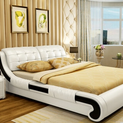 中派 床卧室双人软皮床 1.8*2米 床+床垫+床头柜1个
