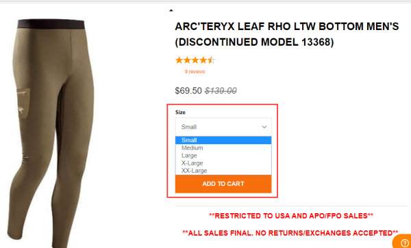 新增S码：ARC'TERYX 始祖鸟 LEAF RHO LTW 男士保暖裤