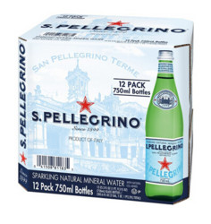 圣培露San Pellegrino含气天然矿泉水 玻璃瓶装1箱 750mlx12瓶