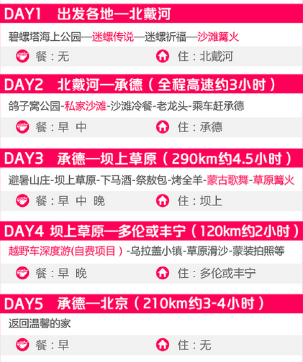 北戴河+承德+坝上草原5天4晚跟团游