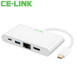 CE-LINK Type-C转HDMI/千兆网卡+USB3.0HUB USB-C苹果电脑转换器 充电数据传输mac连接投影显示器 白色 3975