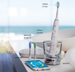 Philips 飞利浦 Sonicare DiamondClean 声波技术智能电动牙刷 HX9903/03 带充电玻璃杯 旅行盒 白色