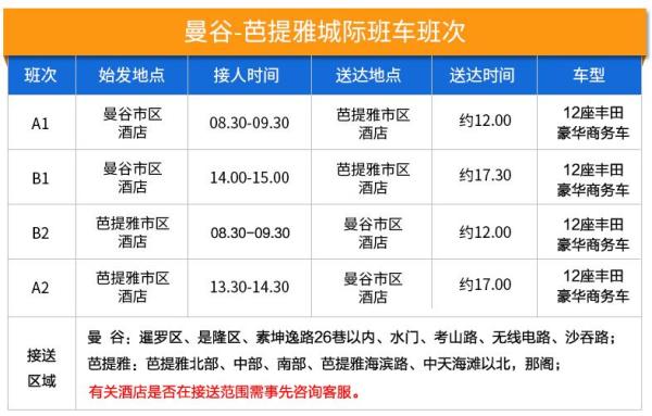 泰国曼谷⇄芭提雅 往返班车/拼车