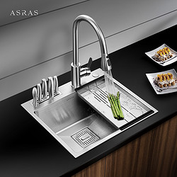 阿萨斯4MM304不锈钢手工水槽洗菜盆单槽台上下盆厨房水池刀架大小
