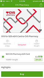 Groupon CVS 药妆店 eGift Card