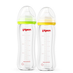 PIGEON 贝亲 自然实感 宽口径 玻璃奶瓶 240ml 2个装 配M奶嘴