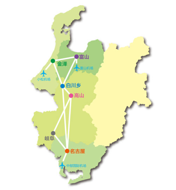 公路的旅游线路,沿路经过世界遗产白川乡,立山黑部,阿尔卑斯山脉路线