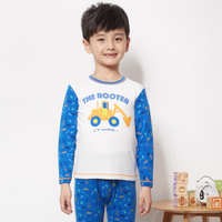 THREEGUN 三枪 迪茨 男童儿童白加蓝舒肤弹力棉圆领长袖内衣套装