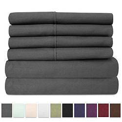 Sweet Home Collection 6 Piece 1500 Thread Count Egyptian Quality Deep Pocket Bed Sheet Set 灰色 Queen