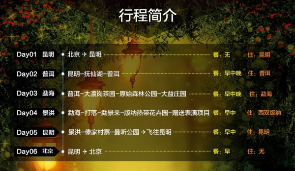 北京-云南昆明+普洱+西双版纳 6日跟团游