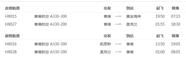 香港直飞澳大利亚/新西兰7-12天往返含税机票(含内陆段)