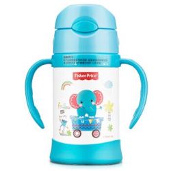 Fisher-Price 费雪 儿童吸管杯 不锈钢双手柄水杯 300ml 蓝色 *4件