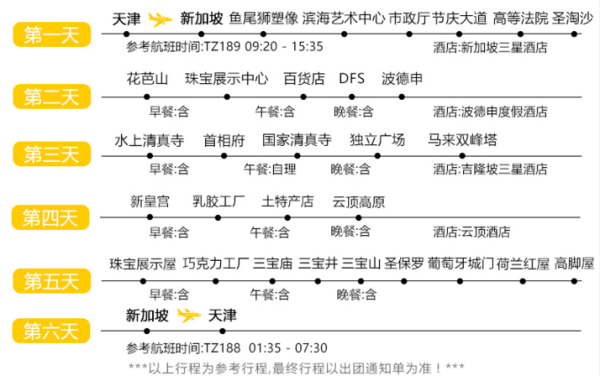 天津-新加坡+马来西亚6日4晚跟团游