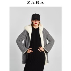 ZARA 新品  TRF 女装 人造皮草效果拼接大衣 01255214811
