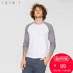 ESPRIT EDC男装2017冬新品拼接色全棉长袖圆领T恤-097CC2K035