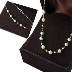  Pearlyuumi Akoya 4-4.5mm稀少天然金色海水珍珠 串小金钻球 18K金项链+手链套装