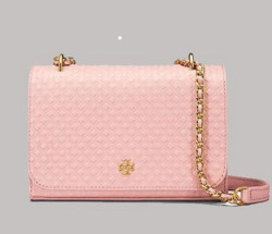 Tory Burch Marion Embossed Shrunken压花迷你链条包 粉色 凑单折后特价$104.3，转运约800元