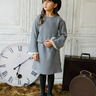  Skipland 斯克莱 褶边袖子束腰连衣裙 130cm 深灰色