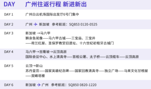 广州/深圳-新加坡马来西亚5天4晚跟团游
