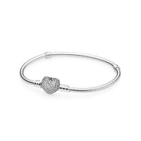 历史新低：PANDORA Moments 590727CZ 925银密镶心形扣基础链蛇骨手链  *3件