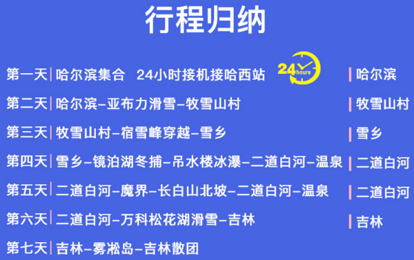 哈尔滨-长白山+亚布力+雪乡+松花湖 7天6晚跟团游