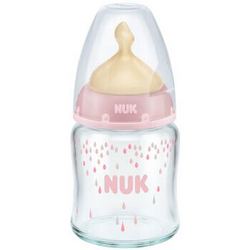 NUK宽口径玻璃奶瓶120ml配0-6个月奶嘴乳胶防胀气中圆孔（粉色） *3件