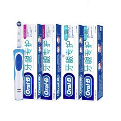 欧乐B（Oral-B）牙龈专护牙膏 清新+红肿牙膏 200g*4 送电动牙刷D12