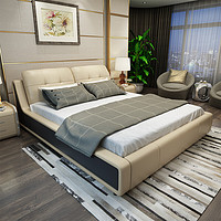PLUS会员：AHOME A家家具 DA0188 真皮架子床(米白色)  1.5m