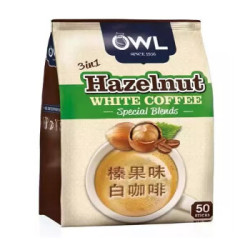 马来西亚进口 猫头鹰(OWL) 三合一白咖啡粉(榛果) 量贩装1KG(50条x20g) (韩国款) *2件